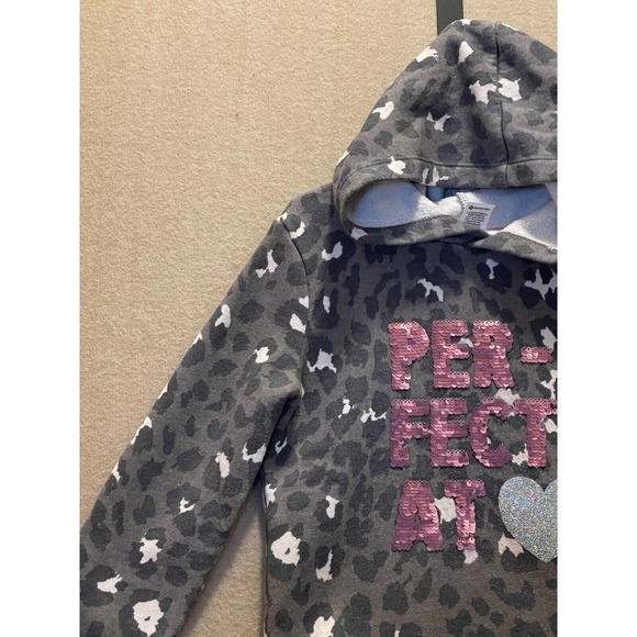 Sweatshirt Hoodie Girl's 6/6X Gray Leopard with Pink sequins - Picture 2 of 12